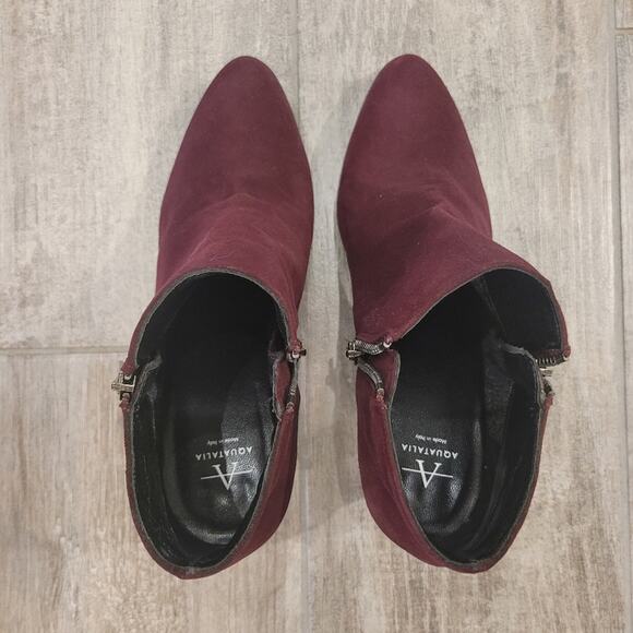 Aquatalia Boots Womens Size 7.5 Burgundy Suede Leather Zipper Heel Ankle Bootie - Picture 5 of 11